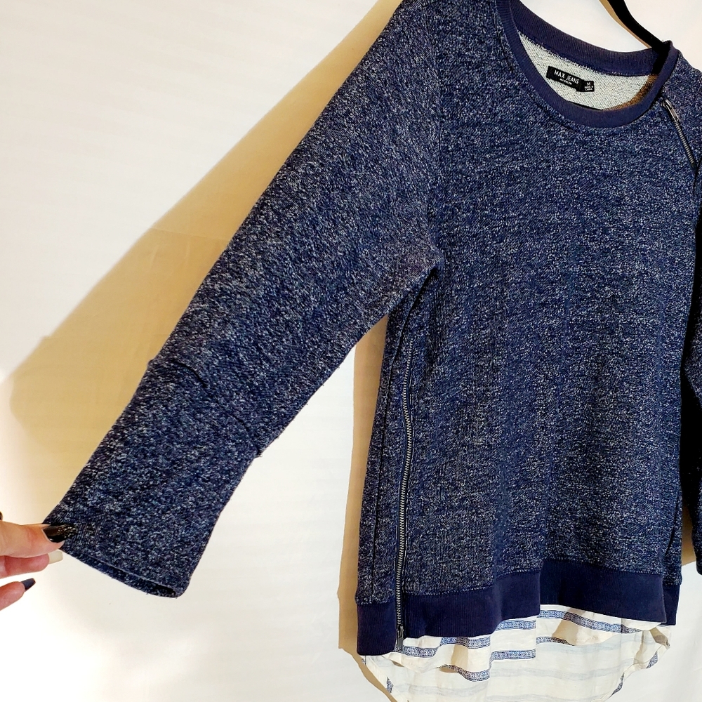 ❗️ Max Jeans Layered Long Sleeve Shirt Blue Medium - Picture 3 of 9